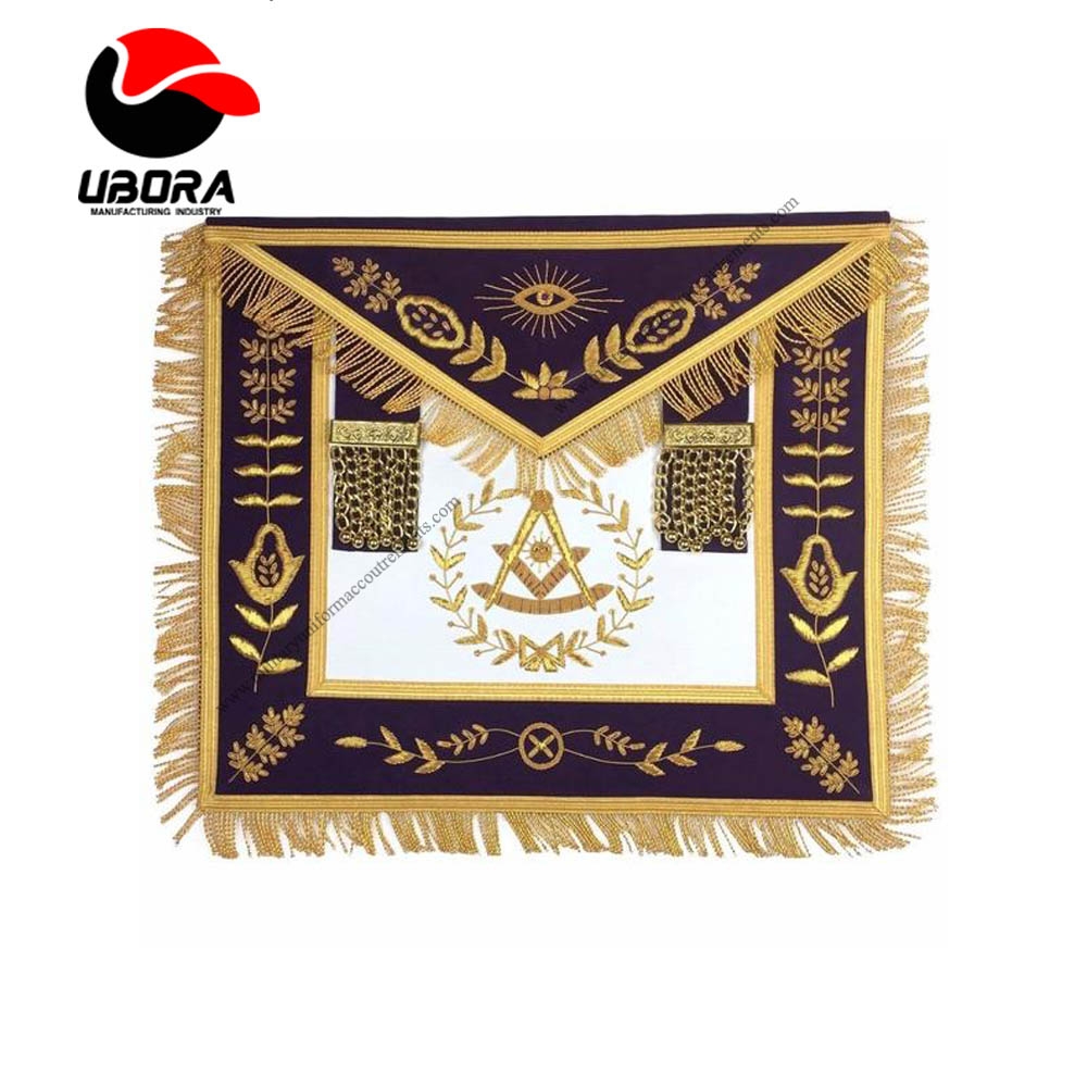 Masonic Blue Lodge Past Master Gold Handmade Embroidery Apron Purple Velvet custom made
